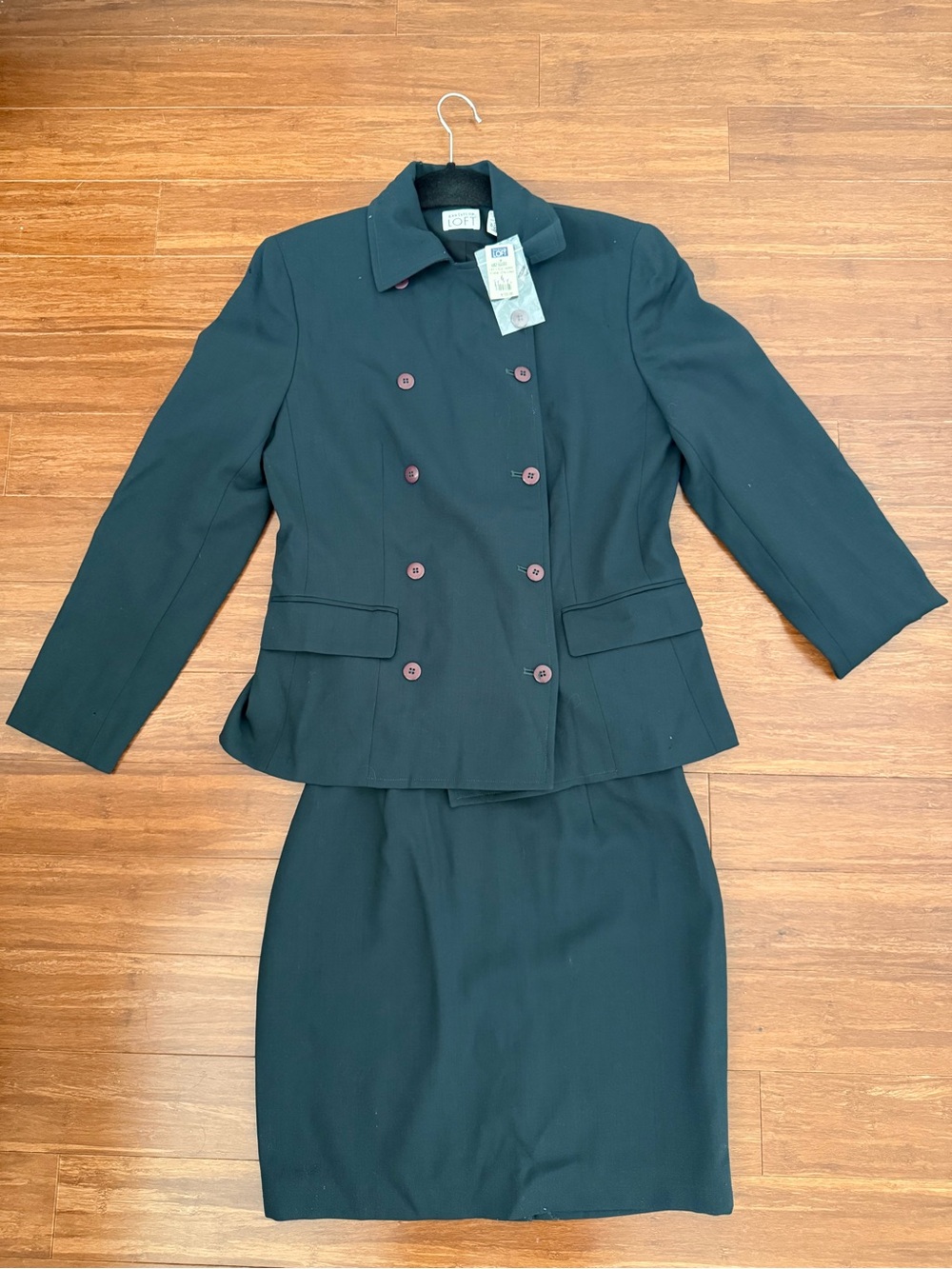 Ann Taylor LOFT Black Wool Skirt Suit Set Size 6 Vintage Power Suit NWT